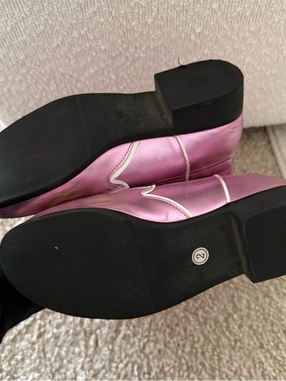 Pink Heart-Accented Kids Western Boots size 2 shiny - Picture 5 of 9
